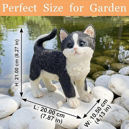 Real Black Tabby Garden Statue - Resin Realistic Cat Sculpture, Pet Loss Memorial Stone, for Cat Lovers, Indoor/Outdoor Decor, Animal Figurine for Yard Ornaments