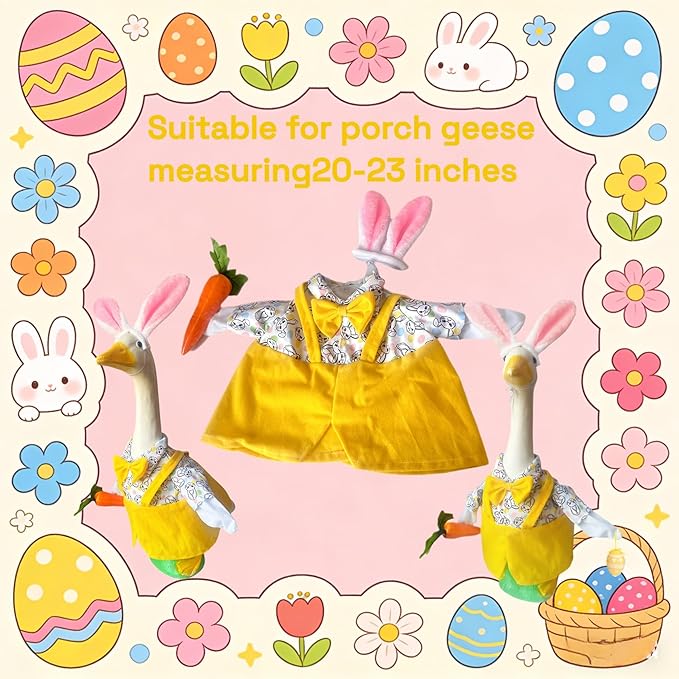 Easter Male Goose Outfits Boy – Yellow & Green Porch Goose Outfit with Adjustable Bunny Ears, for 20-23 Inch Porch Goose Easter Decor