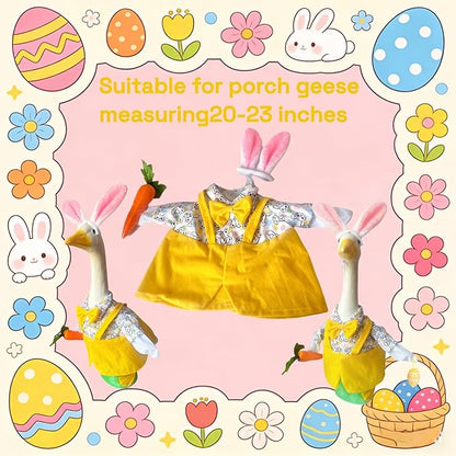 Easter Male Goose Outfits Boy – Yellow & Green Porch Goose Outfit with Adjustable Bunny Ears, for 20-23 Inch Porch Goose Easter Decor