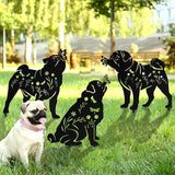 MorningRo 3 Pcs Pug Dog Metal Garden Decor for Outside 12" Pug Puppy Garden Stake Black Silhouette Statues Outdoor Decoration Women Men Dog Lovers Spring Patio Lawn Yard Art
