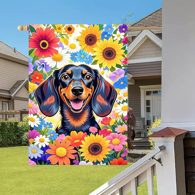 BlissYard Spring Garden Flag 12x18 Double Sided Dachshund Sunflower Seasonal Small Flags For Outside Outdoor Decor Yard Farmhouse Holiday Spring Summer Decorations Yard Flags
