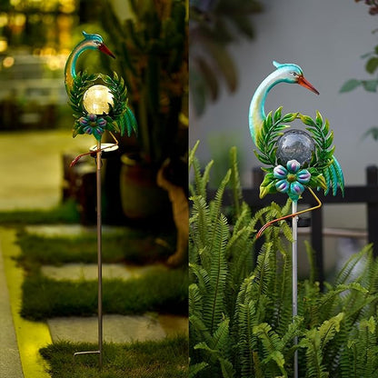 Solar Globe Lights for Garden Decoration,40.9 Inch Pelican Front Porch Decor with Cracked Glass Puck Light for Outside Yard Decoration