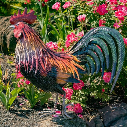 Zaer Ltd. 2.3 Ft. Tall Fancy Ornate Metal Rooster Statue Decorations (Leopold)