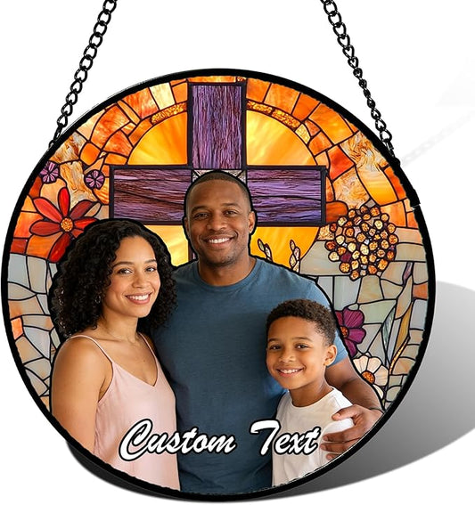 Personalized Custom Photo Mother in Law Gifts Stained Glass Window Hanging - Memorial Customized Ornaments Suncatchers Christmas Birthday Mother's Day for Lovers Women Men Dad Mom Grandma