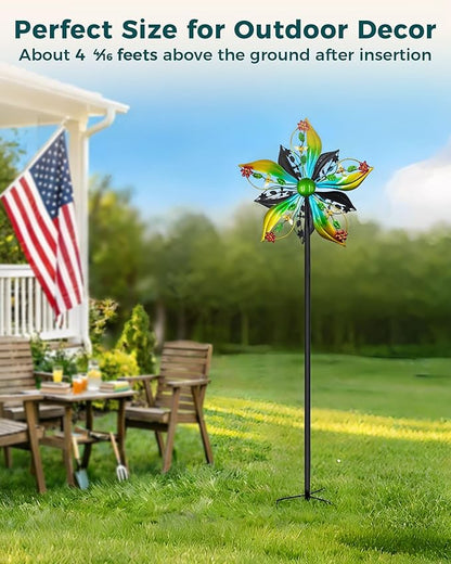 Wind Spinners Outdoor,Kinetic Wind Sculptures & Spinners, 57" Double-Side Metal Wind Spinner for Yard and Garden, Lawn Art Decorations Flower & Bee