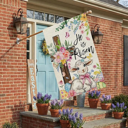 CROWNED BEAUTY Easter House Flag Cross 28x40 Inch Double Sided Large Holiday Welcome Decoration for Outside Yard