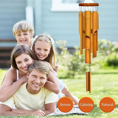 Bamboo Wind Chimes 30" 6 Pipes, Handcrafted Wooden Wind Chime Bring a Unique and Soothing Melody, Create a Zen Atmosphere for Outdoor Indoor Decor, for Sympathy, Memorial