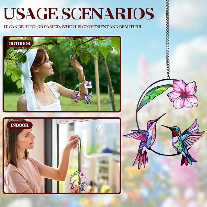 Hummingbird Gifts for Women, Hummingbird Sun Catcher for Window Hanging, for Mom Grandma Bird Lovers, Spring Suncatcher Garden Decor for Indoor Outdoor Windows