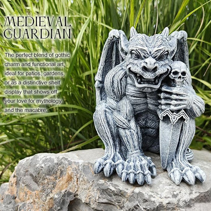 Resin Gargoyle Statue with Intricate Wings and Demonic Skull,Indoor Outdoor Patio Garden Backyard Halloween Home Decor