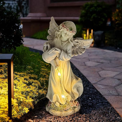 Solar Angel Statue for Outdoor Garden Decor, 10.6 INCH Outside Angel Sprinkles Water Sculptures Ornaments for Balcony, Garden, Patio, Yard, Lawn, Birthday Gifts for Women Mom Grandma
