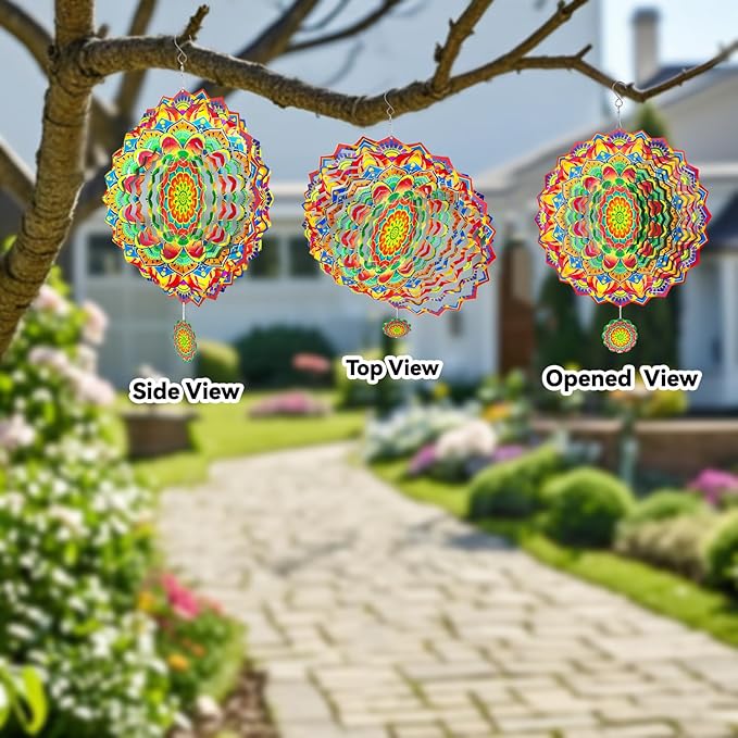 Wind Spinners,12 inch Multi Color Mandala with 360° Swivel Hook for Yard and Garden, Bird Wind Catcher, Metal Wind Spinners Outdoor for Lawn Hanging Crafts Decor Kinetic Yard Art Ornament Gifts