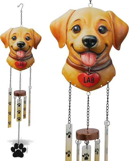 CoTa Global Lab Dog Wind Chime - Labrador Puppy Hanging Decor with Paw Print Glass Tubes, Brown and Yellow Dog Garden Ornament, Indoor Outdoor Porch Patio Yard Decoration - 25 Inches