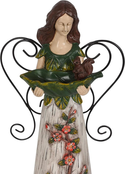 Alpine Corporation WQA1554 Floral Woodland Angel Holding Leaf Statue, Sentimental Home Décor for Patio & Garden, 12"H