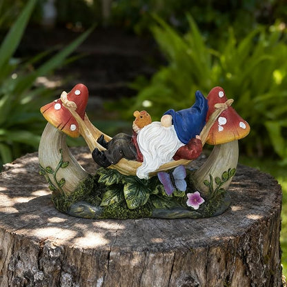 Solar-Powered Garden Gnome Statue - Mushroom LED Light Outdoor Lawn Ornament, Waterproof Resin Sculpture,Weather-Resistant Cute Figurine, Perfect for Yard, Garden Path, Patio Lighting Decor (Red)