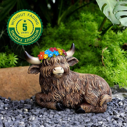 LEGIFO Highland Cow Figurine Set of 3, Funny Art Sculpture for Garden Backyard Patio Lawn Decorations, Outdoor Decor Statue Gift for Women Mom Grandma, Christmas Birthday