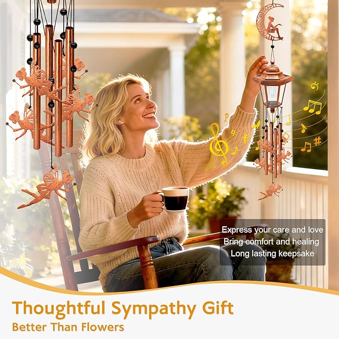 Large Solar Moon Fairy Wind Chimes with Wind Catcher/Solar Decor Light to Create a Zen Atmosphere Decor for Outdoor Garden Balcony, Classic Bronze Wind Chimes Gifts for Mom Grandma Women Wife Daughter