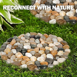 River Rock Stepping Stones Outdoor for Garden Walkway, 10 inch Diameter 5 Pcs Round Shape Paver Step Stones Polished Pebble River Stone Mat for Yard Lawn Patio Pathway Walk Way - Multi-color