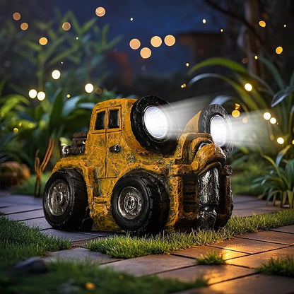 Etlemonde Garden Statue Outdoor Construction Truck Decor with Solar Light Decoration for Yard Patio Lawn Vintage Engineering Decor Gifts for Men