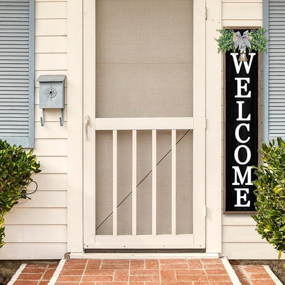 flowtorely Outdoor Welcome Sign for Front Porch Standing 45"×9" Tall Wood Frame Vertical Leaner farmhouse Outside Rustic Large Welcome Sign for Front Door Home Decorations (Wood)