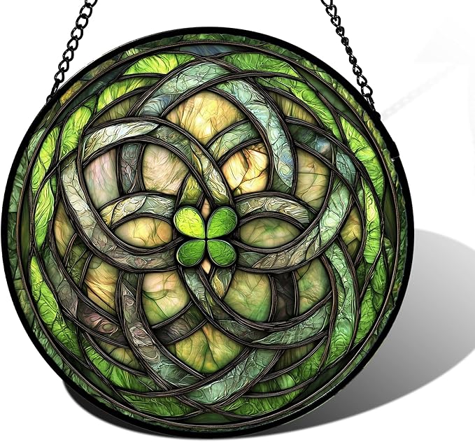 DASTOLL Stained Glass Window Hanging, Abstract Green Clover Sun Catchers Colorful Glass Panel Bless Suncatcher Decor for Birthday for Women, Men, Wife, Aunt, and Mom 6.3 in