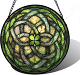 DASTOLL Stained Glass Window Hanging, Abstract Green Clover Sun Catchers Colorful Glass Panel Bless Suncatcher Decor for Birthday for Women, Men, Wife, Aunt, and Mom 9.8 in