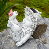 Suyorpe Fairies for Fairy Garden Solar Decor - Fairy Figurines Resin Outdoor Statues Ornaments with Light up Butterfly for Patio,Lawn,Yard,Porch,Outside Angel Gifts