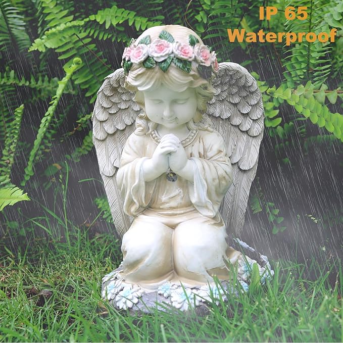 Sharita Praying Angels Figurine,Solar Garden Angel Statues, Waterproof Kneeling Angel Sculpture, Outdoor Decor Ornament for Patio Lawn Yard Balcony, Garden Gift