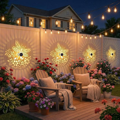 Gardsee Solar Fence Lights Outdoor 2 Pack Deck Step Wall Lights Butterfly Metal Waterproof LED Warm Yellow Light for Garden Post Patio Backyard Yard Decor (Black 3)