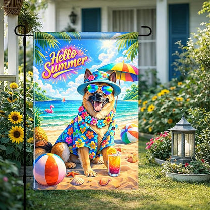 BlissYard Hello Summer Golden Retriever Garden Flag 12x18 Double Sided Vertical Outdoor Decor Beach Dog Tropical Yard Garden Lawn Banner Colorful Seasonal Display