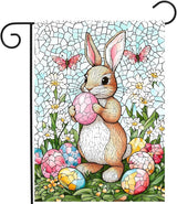 Easter Bunny Garden Flag Stained Glass Rabbit Flag Easter Egg Yard Flag for Outside 12x18 Double Sided Lily Spring Outdoor Flag Small