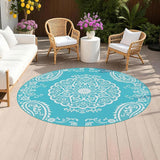 Pauwer Waterproof Outdoor Rug 6ft, Reversible Plastic Straw Patio Camping Rug, Indoor Outdoor RV Mat Carpet for Deck, Camper, Porch, Balcony, Backyard, Picnic, Boho Teal