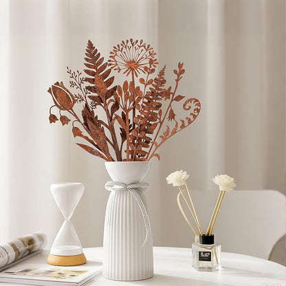 12 Pcs Rusty Metal Flowers and Plants, Rustic Metal Fern Leaf Garden Stakes, Rusty Plant Shaped Decoration for Flower Arrangement Potted Plants Outdoor Lawn Yard Courtyard Art