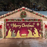 HOMETITUTE Merry Christmas Garage Door Banner 13x6ft Golden Glitter Nativity Scene Theme Backdrop Holiday Decor Winter Door Cover Banners for Outside Garage Wall Covering for Party Garage Decorations