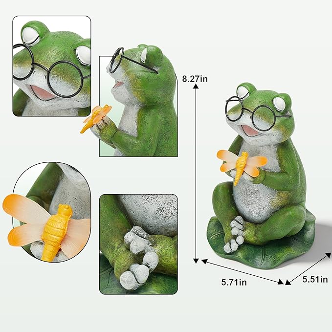 Frog Garden Decor, 8" Frog Solar Garden Statues, Loving Frog Outdoor Decor, Yard Decorations Outdoor, Figurine Lights for Outside, Garden Decor, Unique Birthday Housewarming Gifts for Women, Mom