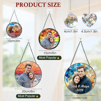 Personalized Stained Glass Windows Hanging, Her Him Picture Suncatcher Ornament, Custom Photo Gift, Birthday Boyfriend Girlfriend Couples Gifts