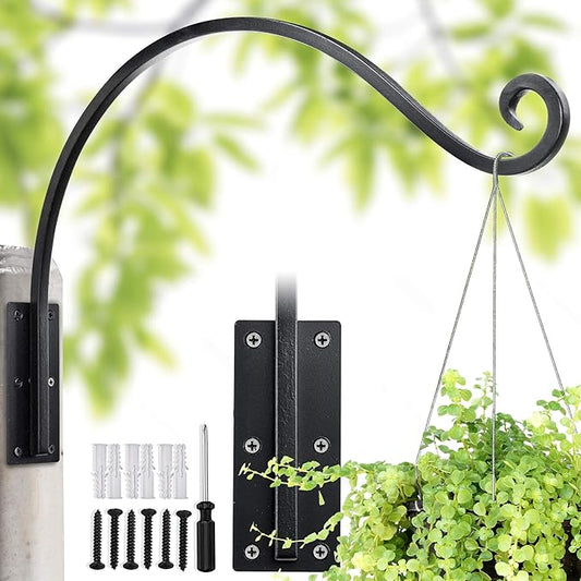 Lifyzoon Heavy Duty Plant Hanger Bracket (22"/Black) Outdoor Hand-Forged Hanging Plant Bracket Durable and Stable Bird Feeder Hanger