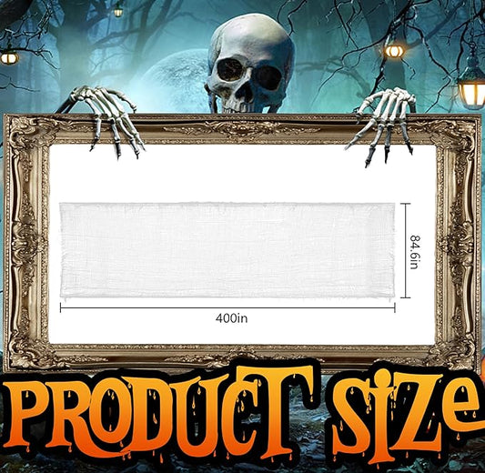 400" x 85" Halloween Creepy Cloth - Large Size Spooky Fabric - Scary Gauze Blood Creepy Cloth for Haunted House, Party, Yard, Wall, Doorway, Outdoors Decoration (White)