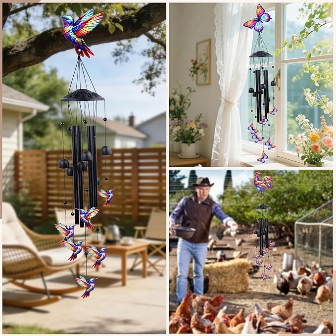 39" Butterfly Wind Chimes for Outside, Balck Metal WindChimes Suitable for Patio, Garden Hanging Decorations, Butterfly Gifts for Birthday Mother’s Day
