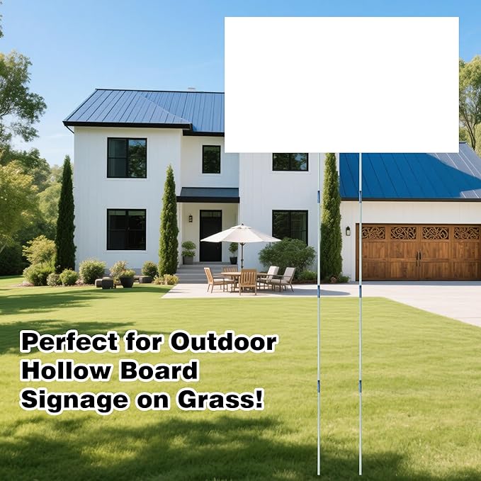20 Pack 15in Glass Fiber Yard Sign Stakes with 20 Stainless Steel Connectors, 3.5mm Diameter, Adjustable Length for Hollow Board Signage, Outdoor Grass Installation, Durable & Lightweight