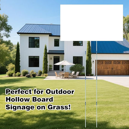 20 Pack 15in Glass Fiber Yard Sign Stakes with 20 Stainless Steel Connectors, 3.5mm Diameter, Adjustable Length for Hollow Board Signage, Outdoor Grass Installation, Durable & Lightweight