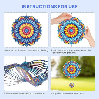 MXJSUA Mandala Flowers Wind Spinners for Indoor Outdoor Garden Decoration, 12 Inch Mandala Stainless Steel Hanging Wind Spinners Ornaments Crafts for Gifts