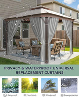 Gazebo Universal Replacement Privacy Curtains - 10'Wx12'Lx7'H Gazebo Curtains Outdoor Waterproof, 4 Panels Sidewall Drapes with Zipper for Patio Pergola Garden Backyard, Silver