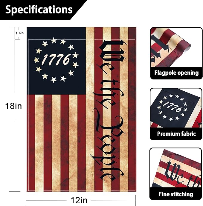 We The People 1776 Flag Double Sided 12x18in Outdoor Vintage American Betsy Ross 13 Star Flags for Yard Lawn Home Garden Decor USA Flag