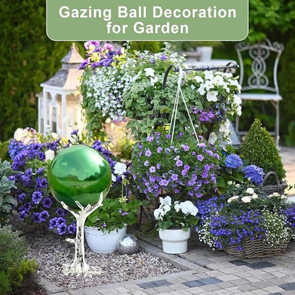 Nerien 8 Inch Gazing Ball, Stainless Steel Garden Mirror Globe, Polished Ornament Sphere, Hollow Floating Reflective Hemisphere, Home Outdoor Pond Housewarming Swimming Pool Decoration Gift, Green