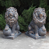 Zaer Ltd. Magnesium Pair of Lion Statues (Outdoor Safe) (27" Tall w/Ball (Set of 2), Aged Bronze (Painted))