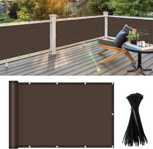 LOVE STORY 3'x6' Brown Balcony Screen Privacy Fence Cover UV Protection (HDPE) Weather-Resistant 3 FT Height Shield for Deck, Patio, Backyard, Outdoor Pool, Porch, Railing