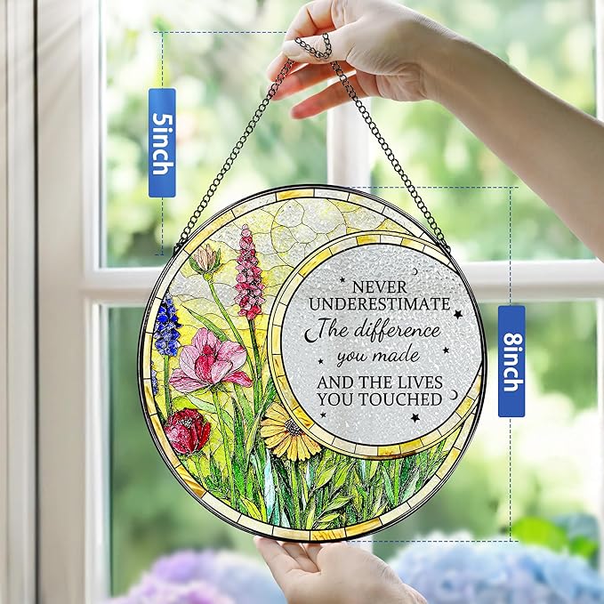 Thank You Gifts, Stained Glass Suncatcher Ornament, Window Hanging, Going Away/Goodbye, Appreciation, Retirement Gifts for Women, Men, Coworker, Boss, Friend | Retirement Party Decorations - Style A