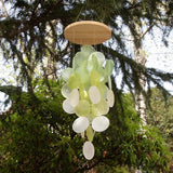 Wind Chimes for Outside, Handcrafted Green Gradient Capiz Shells Windchime Coastal Style Decor for Indoor/Outdoors, Garden Decors, Great Gift for Women, Beach Hanging Decor, Wind Chimes Lovers