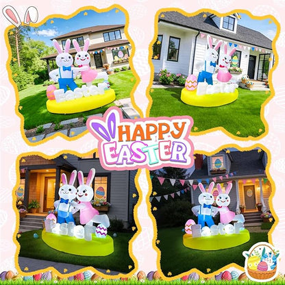 6FT Easter Inflatables Outdoor Decoration Inflatable Bunny Lover Dancing Built in LED Lights Bunny Blow Up Yard Decoration for Lawn Garden Holiday Party(with Storage Bag)