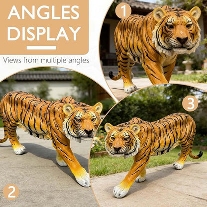 15.75" H x 33.46" L x 7.87" W Large Tiger Statue for Garden, Outdoor Sculpture, Animal Decor for Yard Porch Entryway Patio Living Room, Resin (Large, Tiger)
